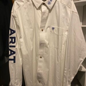 Ariat Men's White and Blue Casual Button Down Shirt